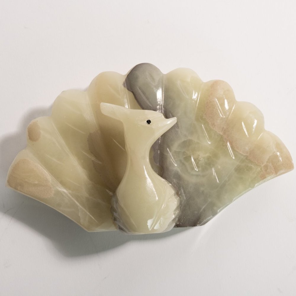 Vintage Peacock Bird White Onyx Marble Swirl Organizer Desk Letter holder